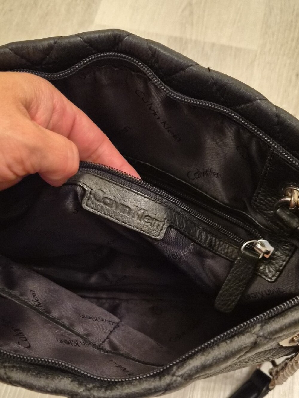 Calvin Klein Black Quilted Shoulder Bag with Silver Chain Straps - Picture 9 of 14